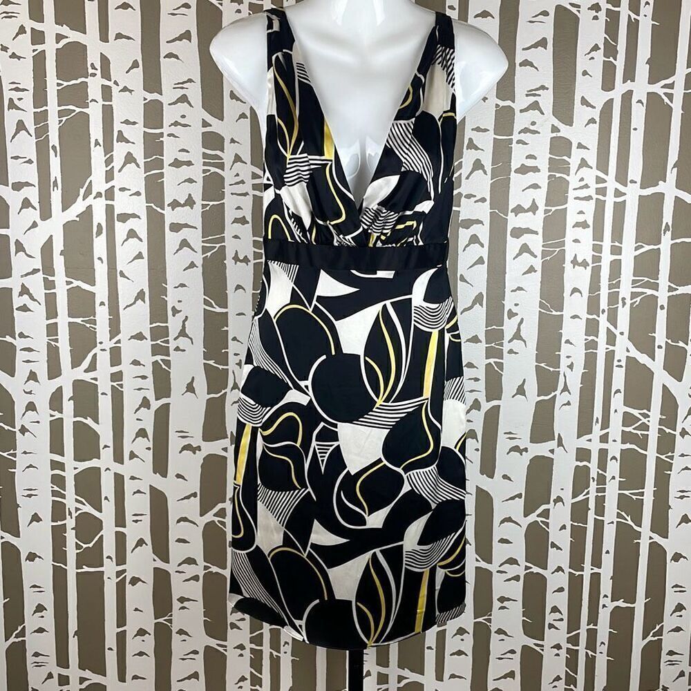 Maria Bianca Nero Deep V Short Geometric Printed Silk Dress S